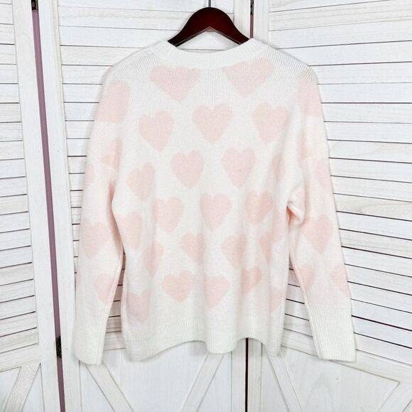 Vince Camuto One and Only Hearts Pearl Embellished Sweater Ivory Pink Medium - Picture 8 of 12